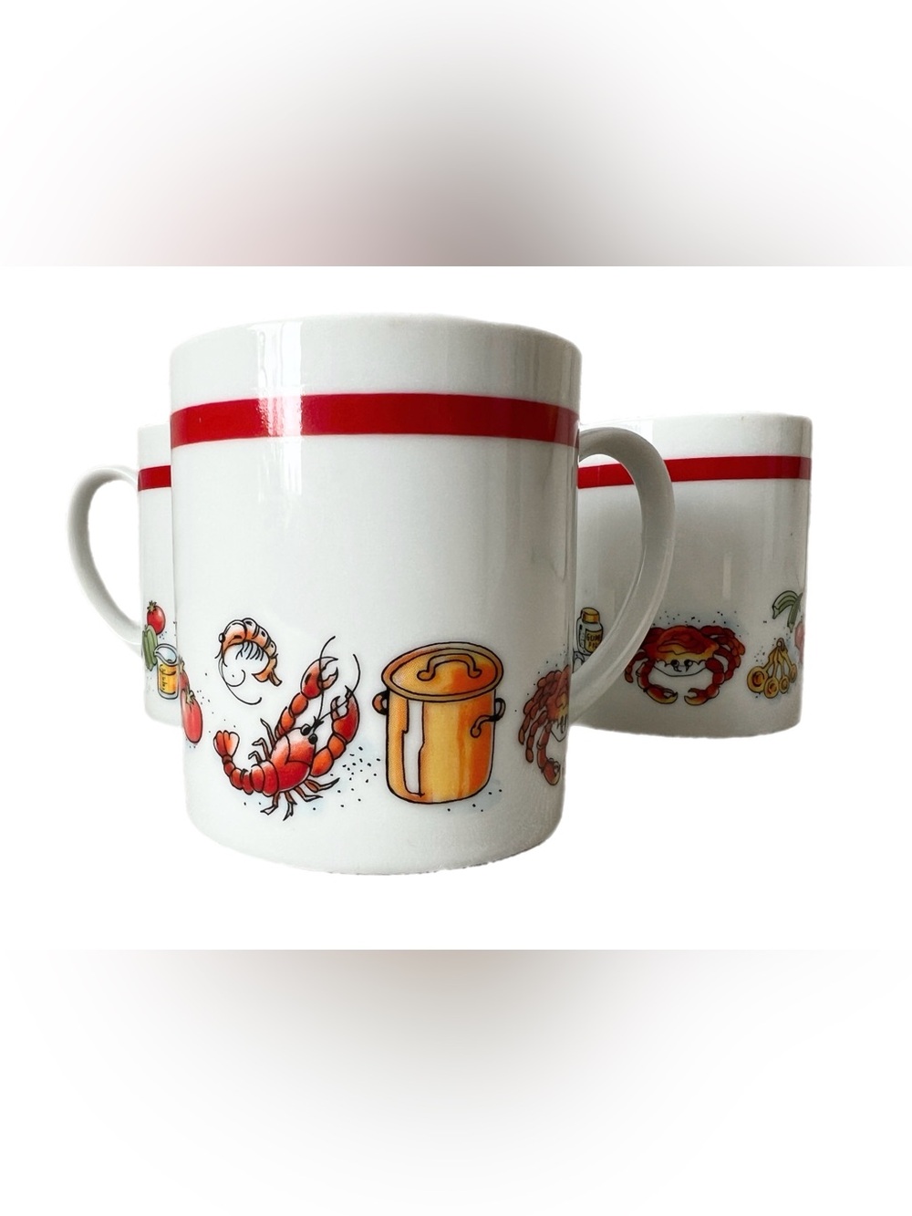 VTG D.H. Holmes New Orleans Seafood Gumbo Design Mug Set of 3 Lobster Crab Boil